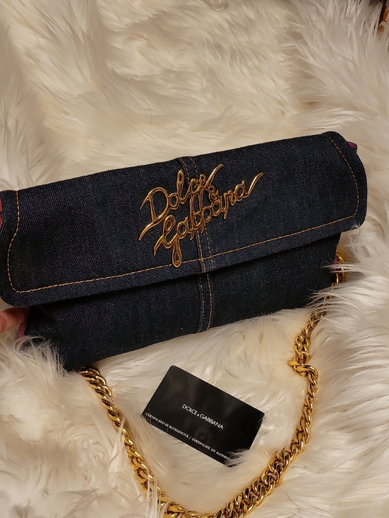 Dolce & Gabbana Handbags - Dolce & Gabbana Navy Denim Clutch with Gold Logo Hardware